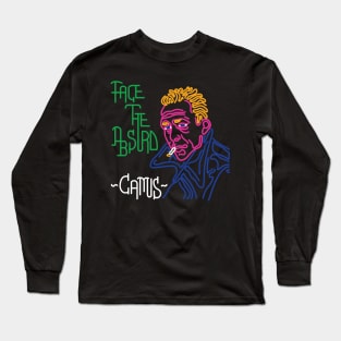 STYLIZED LINE ART CAMUS - FACE THE ABSURD - neon Long Sleeve T-Shirt